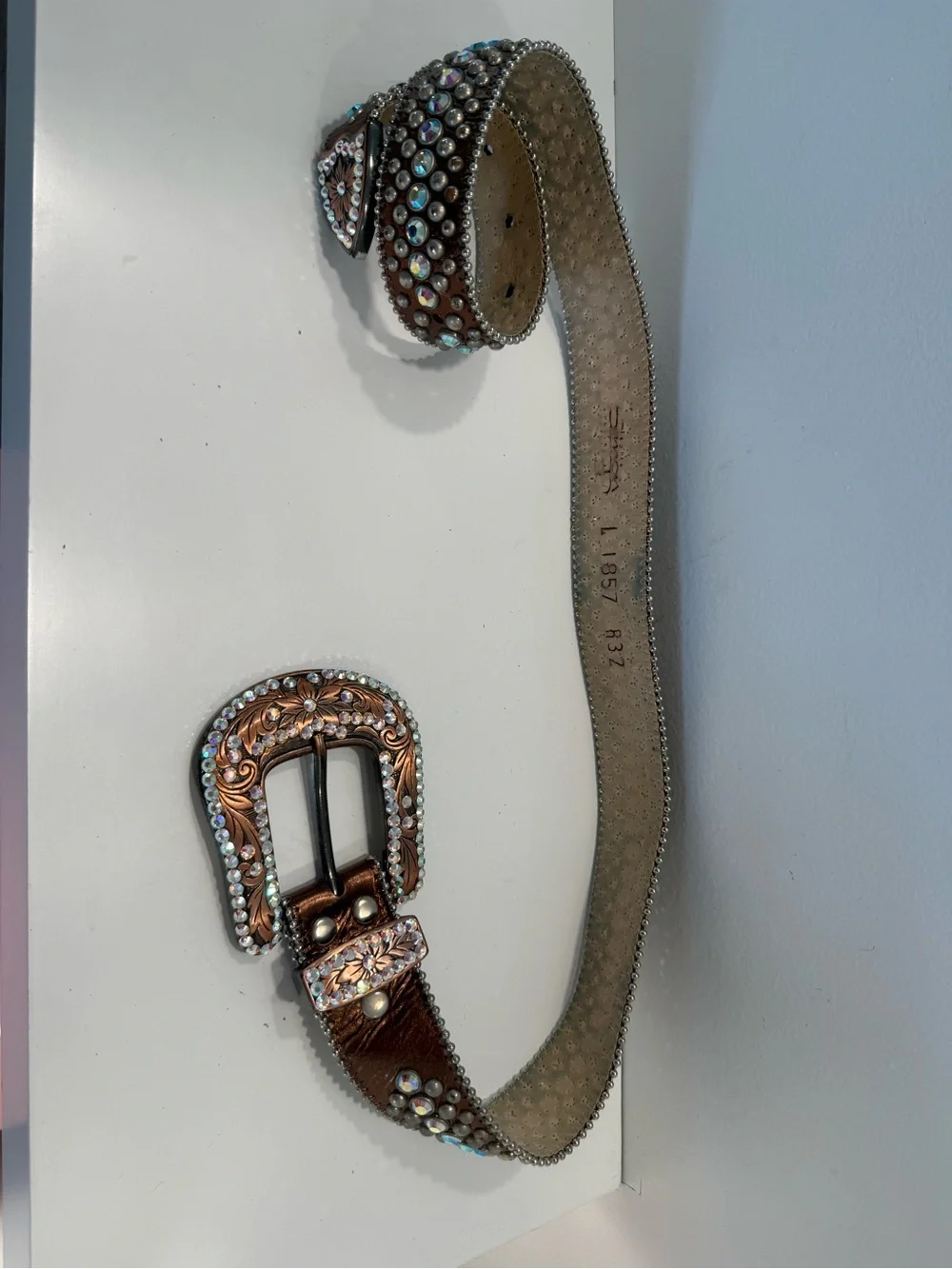B.B. Simon Bronze Italian Leather and Swarovski Crystal Belt - Women’s
